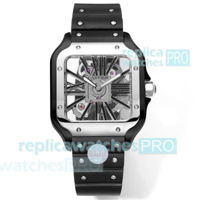 THB Factory Swiss Clone Cartier Santos Skeleton Watch Rubber With Upgraded Buckle 